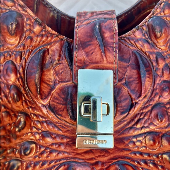 Brahmin Celia Pecan Melbourne Croc-Embossed Shoulder Bag with Gold Hardware - Picture 3 of 7